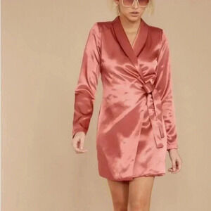 $125 Endless Rose Women's Red Satin Wrap Jacket Tie Shawl Collar Dress Size M